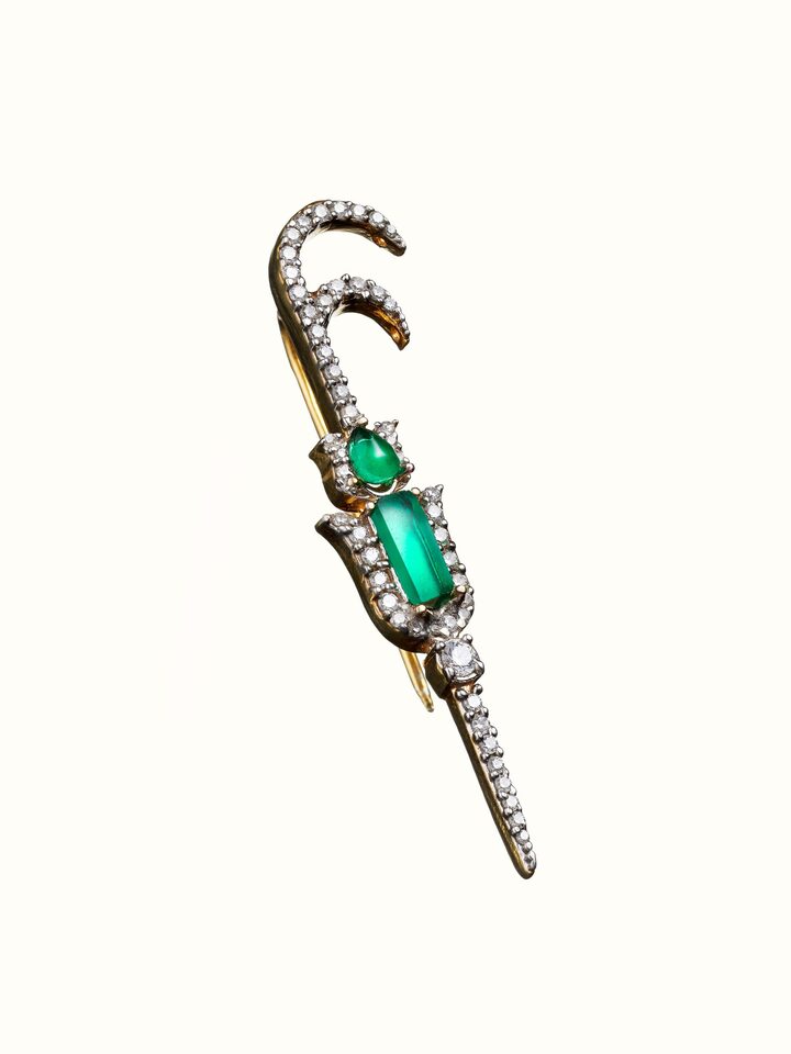 Angled view of the Silver Smithing Yellow Gold Brooch Pin