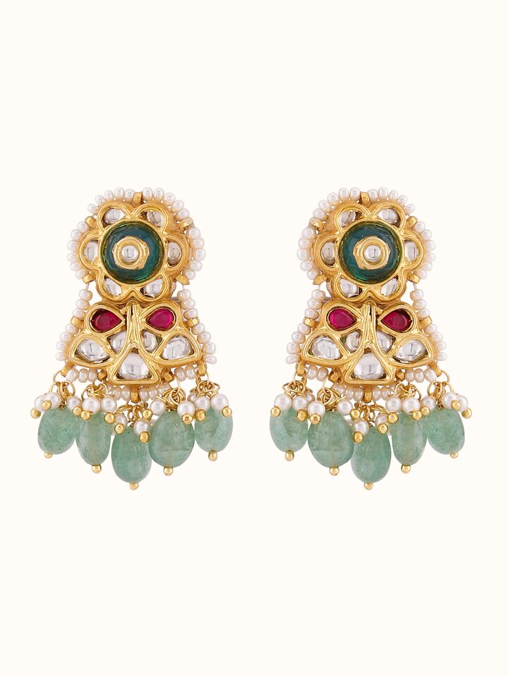 Front view highlighting the delicate silver drops with intricate detailing