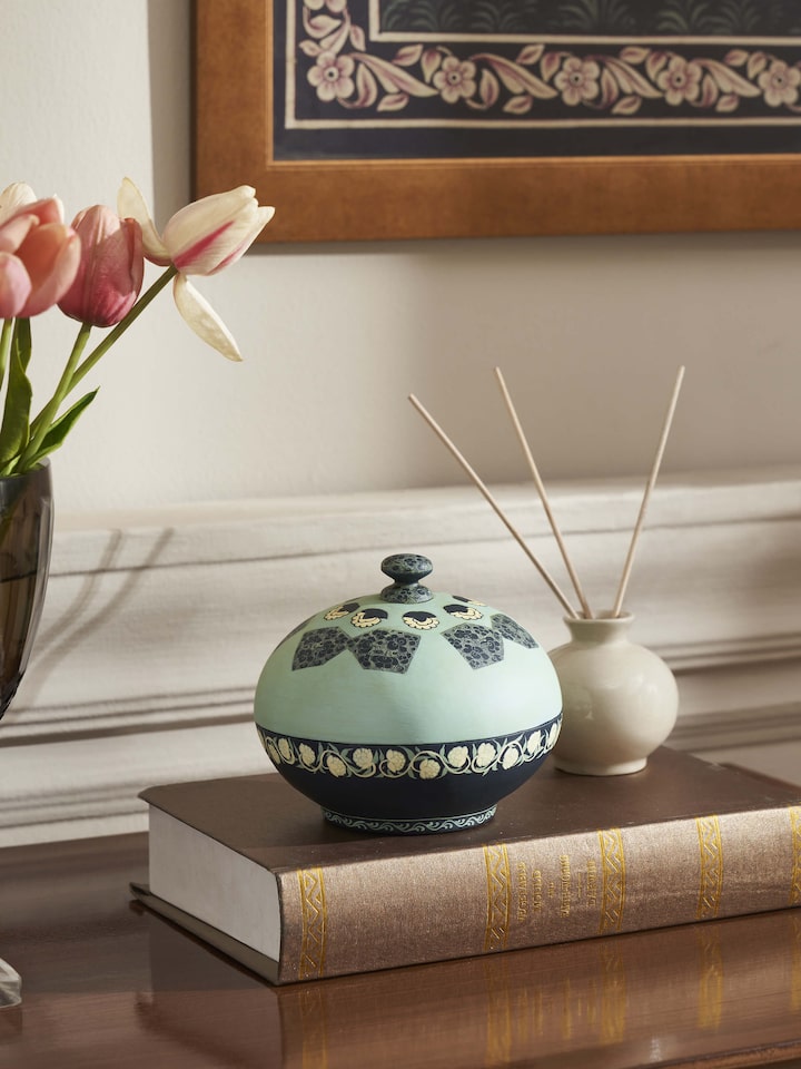 Lifestyle view of Papier-mache Decorative Container Multicolor