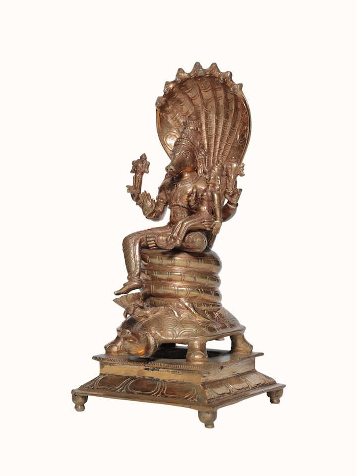 Angled view of the Bronze Cast Lakshmi Varaha Idol