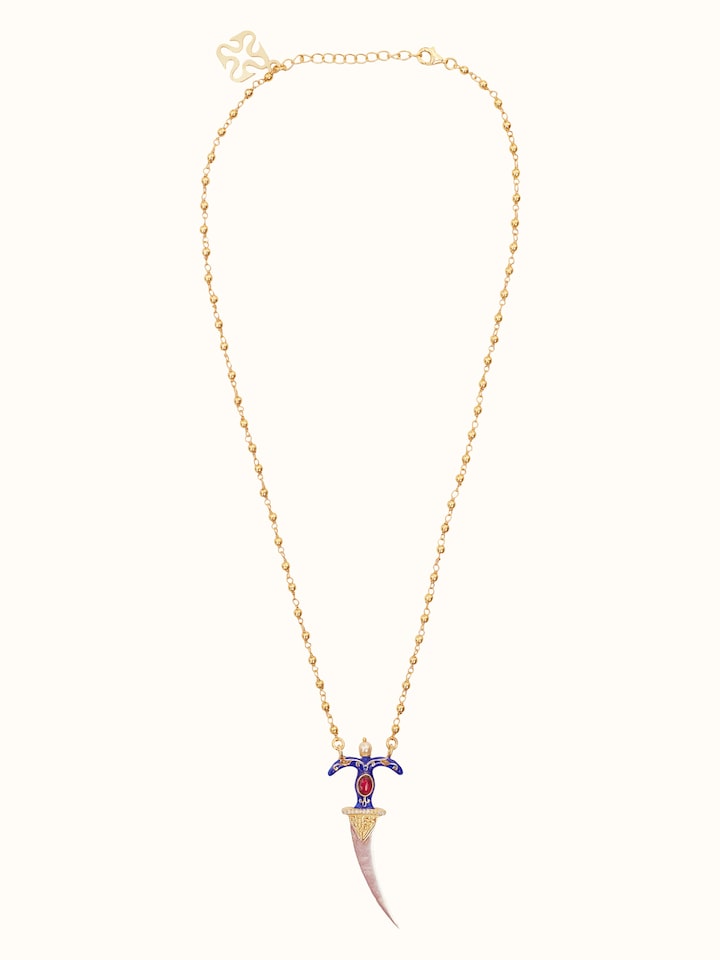 Front view of Meenakari Silver Pendant & Chain showing the complete piece and design