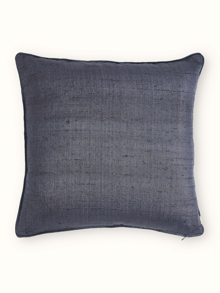 Back view of Alankar Dark Blue Buta Silk Zardozi Embroidered Cushion Cover showing the reverse side