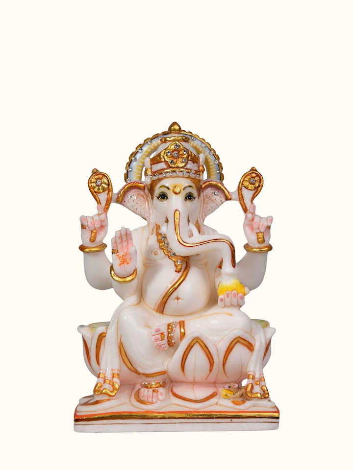Front view of Carved Marble Ganesha Idol