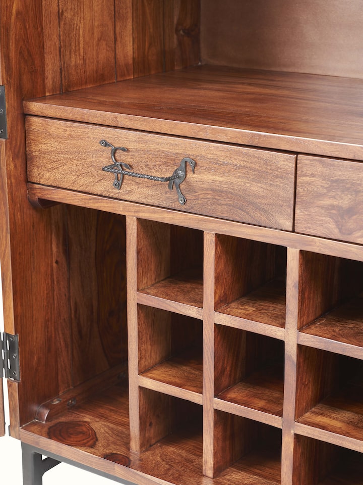 Sheesham Wood & Wrought Iron Bar Cabinet