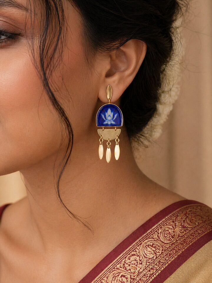 Blue Pottery Drop Earrings by Swadesh