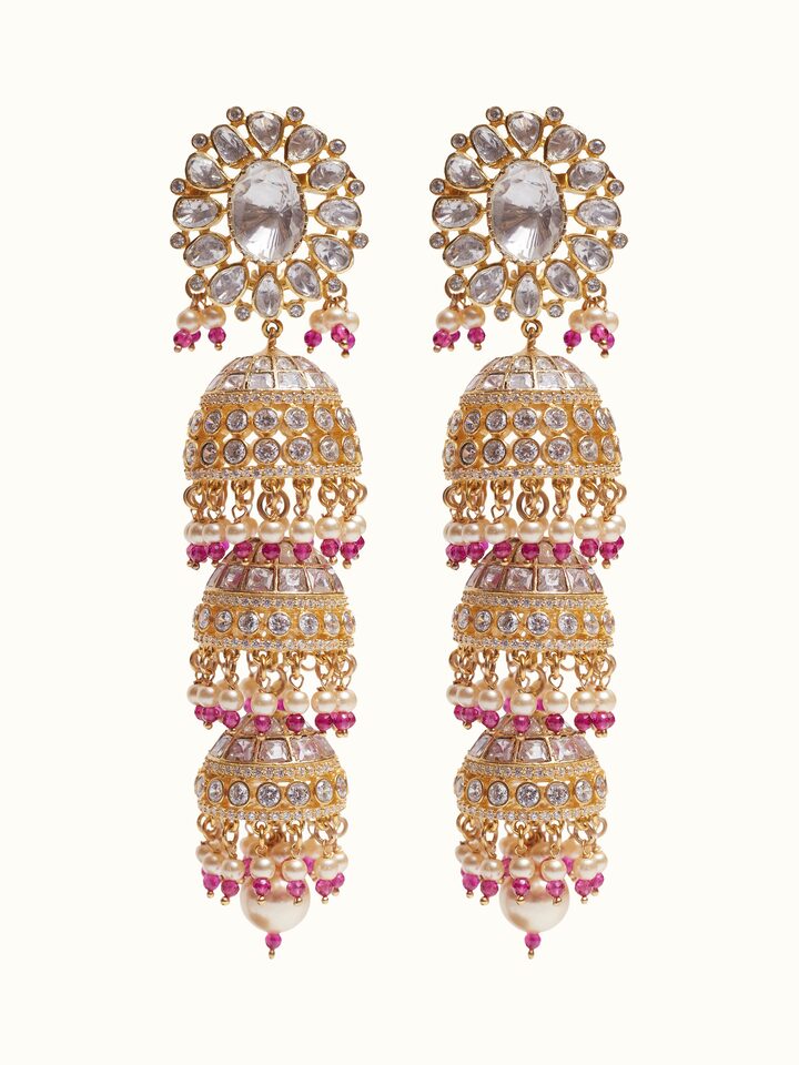Dank Polki silver jhumkas – Swadesh