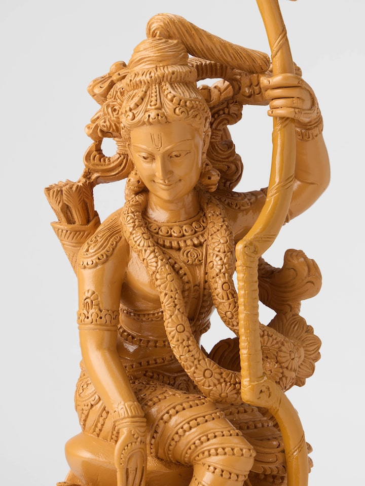 Detail view of Wood Carved Rama Hanuman Idol highlighting the handcrafted detailing and finish