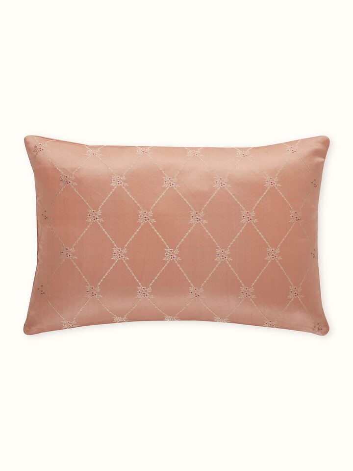Awadh Peach Banarasi Handloom Silk Lumbar Cushion Cover