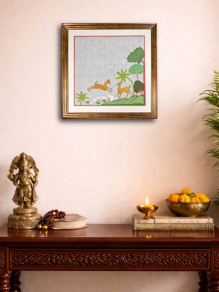 Left-side view of the Deers Pair Forest Illusion Pichwai Painting