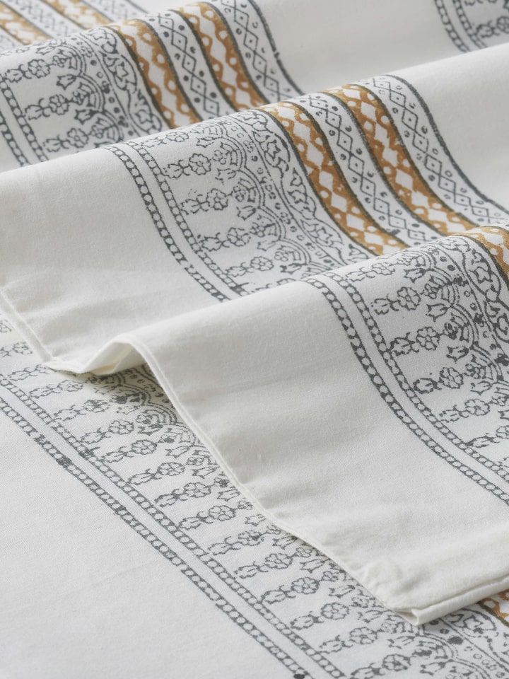 Orion Cotton Sanganeri Hand Block Print Stripe Queen-size Bedsheet Set