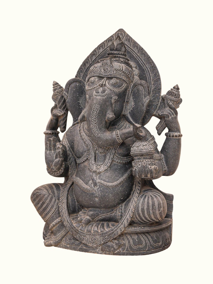 Angled view of the Stone Carved Ganesha Idol