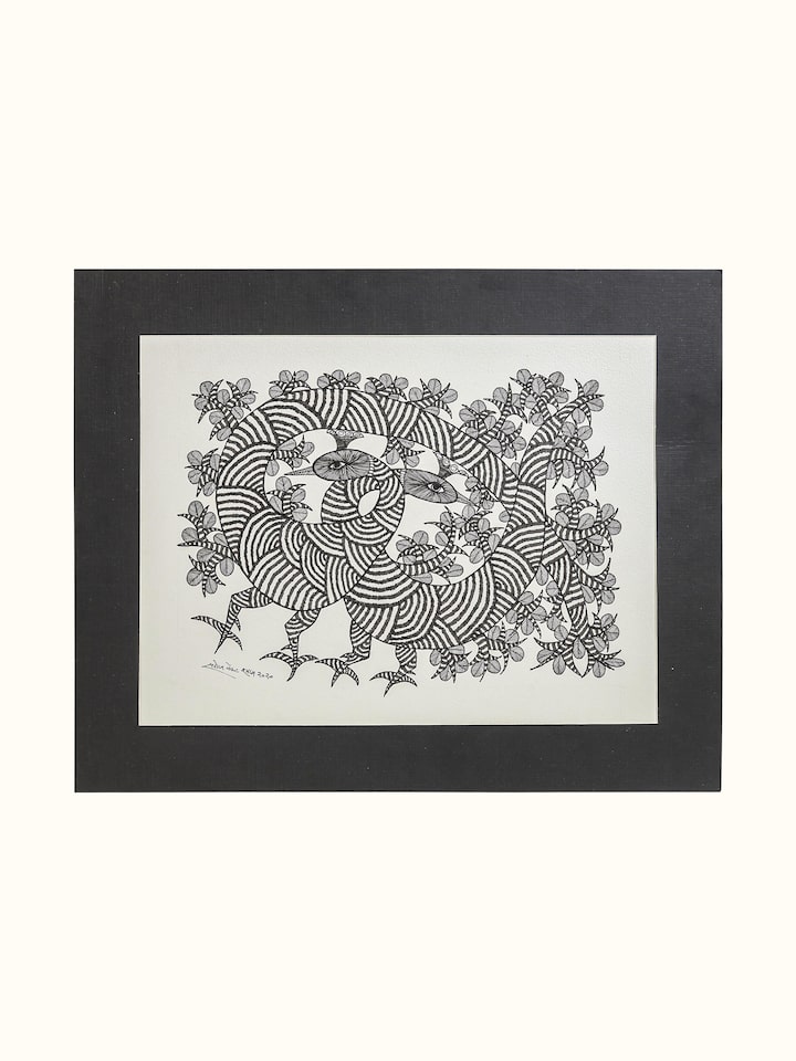 Front view of the Silent Conversation Gond Art