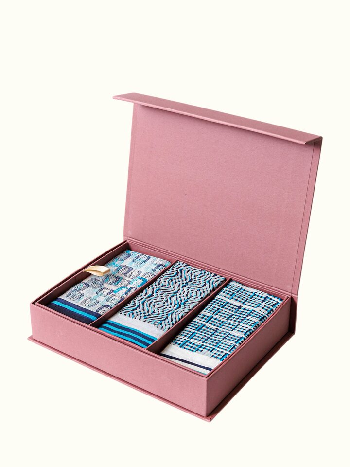 Overall view of Assorted Silk Block Printed Pocket Squares (3Pcs) displaying the complete design and craftsmanship