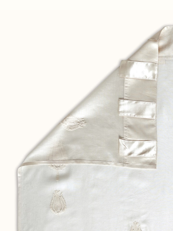 Razza Ivory Tulip Cotton Silk Kashmir Chain Stitch Hand Embroidery Sheer Curtain
