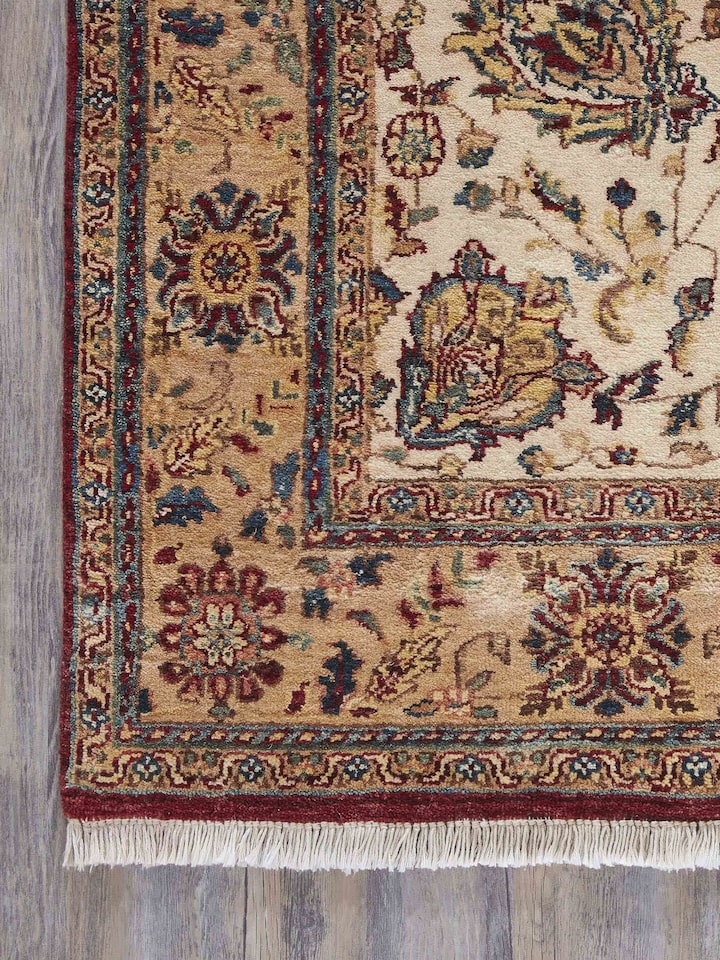 Detailed close-up of Ziegler gold Jaipur wool rug highlighting fine craftsmanship