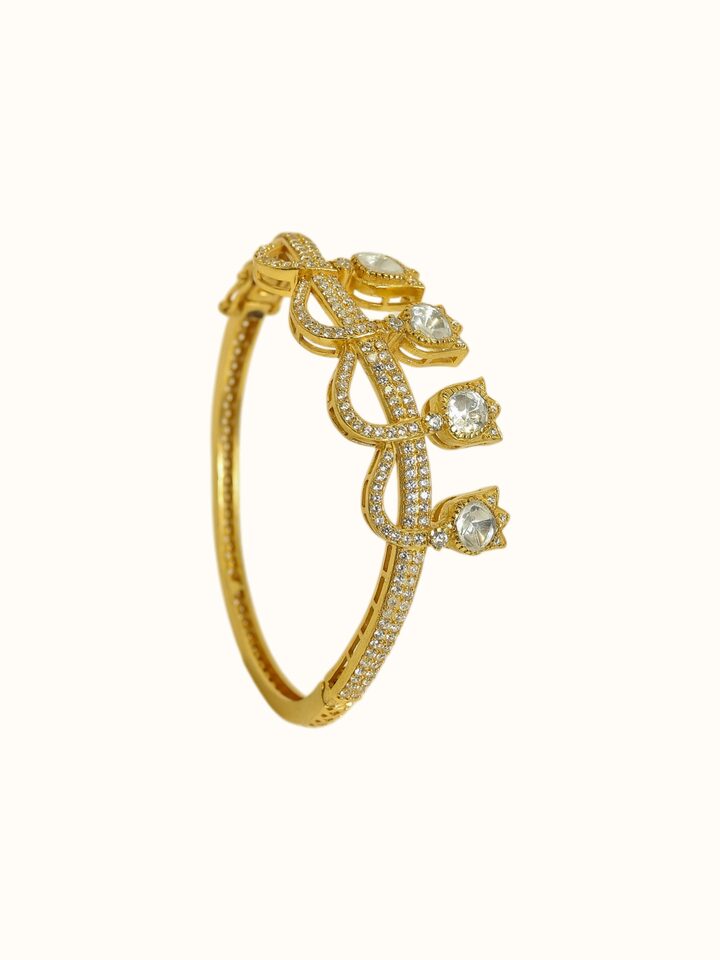 Front view of Dank Polki Silver Bangle showing the complete piece and design