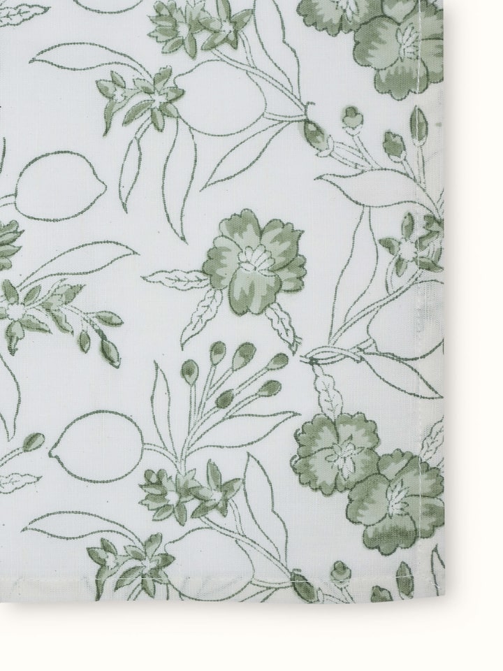 Close-up of the block print pattern and linen weave