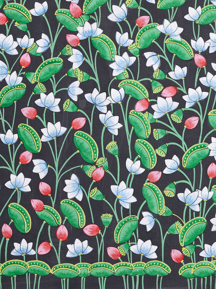 Front detail view of the Kamal Talai Blue Pichwai Painting