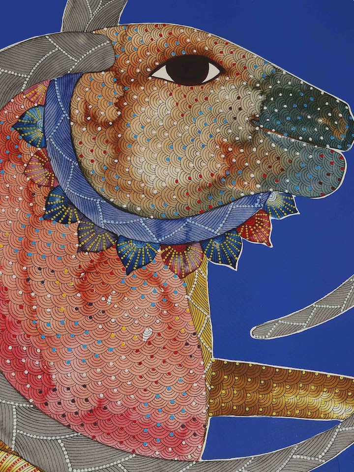 Detail view of the Quiet Companions Gond Art