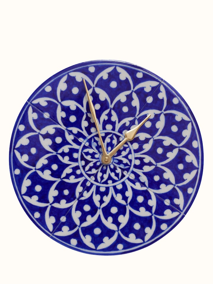 Front view of Blue Pottery Ceramic Wall Clock