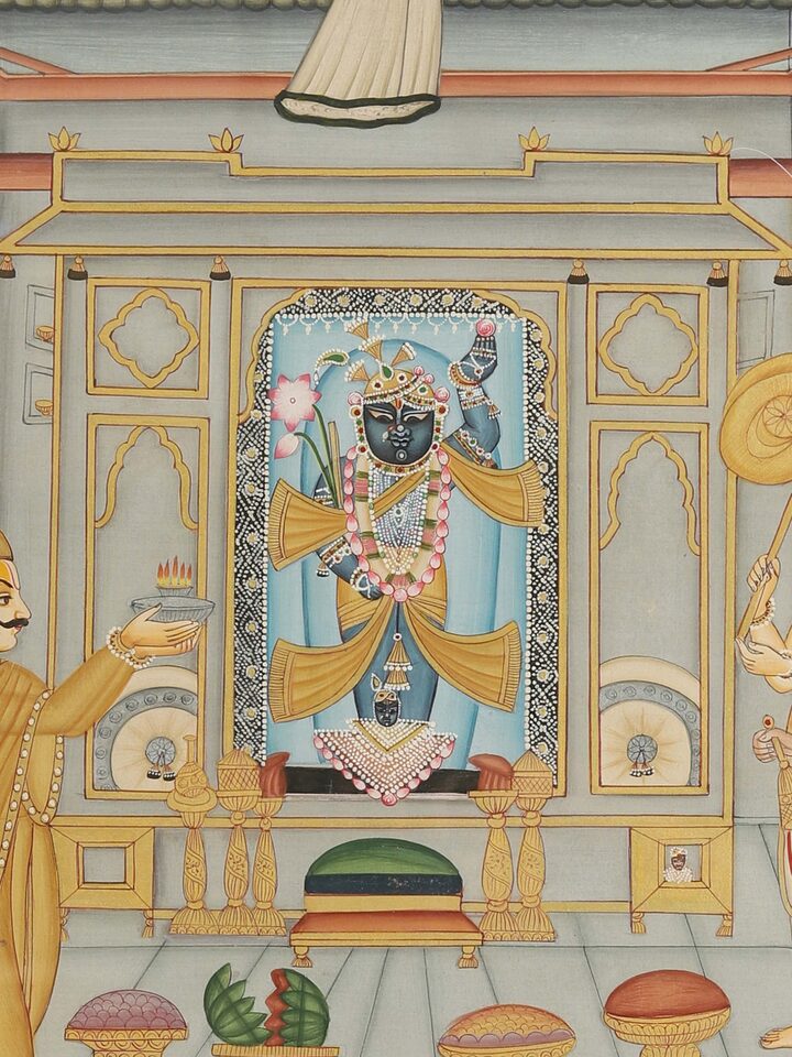 Detailed view of the Shrinathji Aarti Pichwai Painting