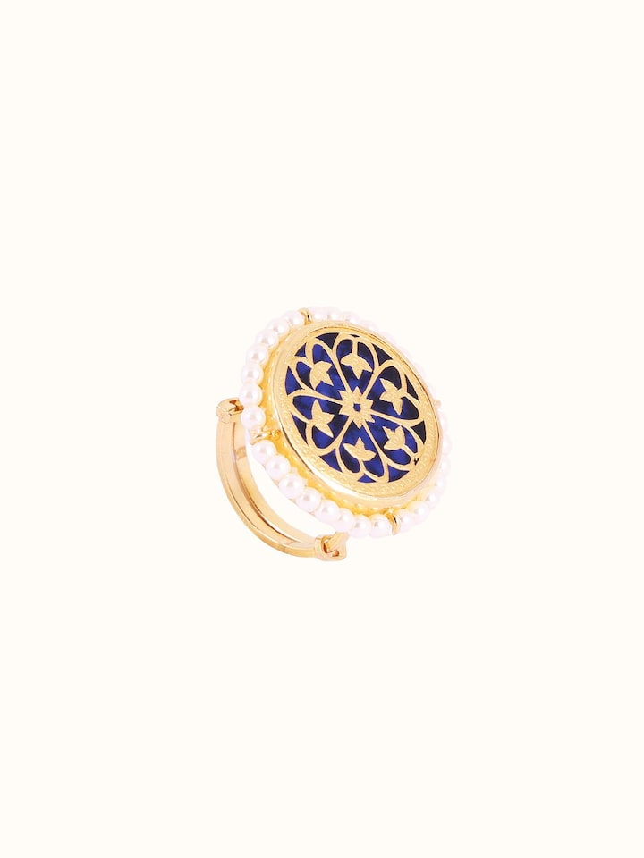 Close-up view of Thewa Silver Ring highlighting the stone setting and metalwork detail
