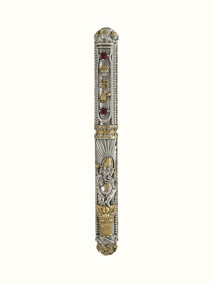 Front view of Nakash Silver Ganesha Pen showing the complete piece and design