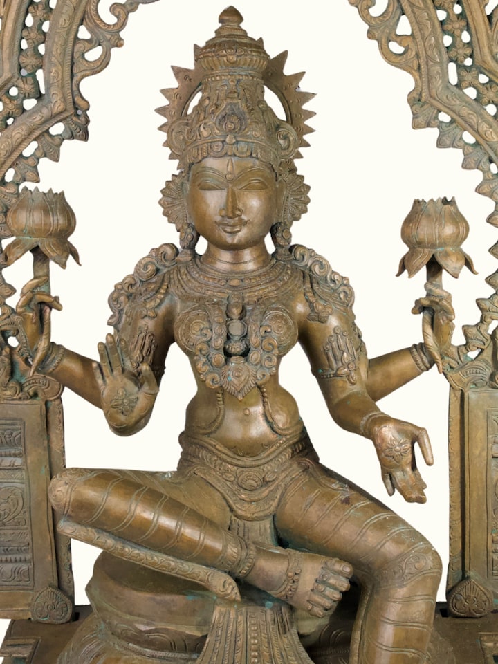 Detail view of the Bronze Cast Lakshmi Idol