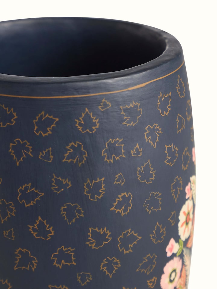 Front angle view of Papier-mache chinar table vase