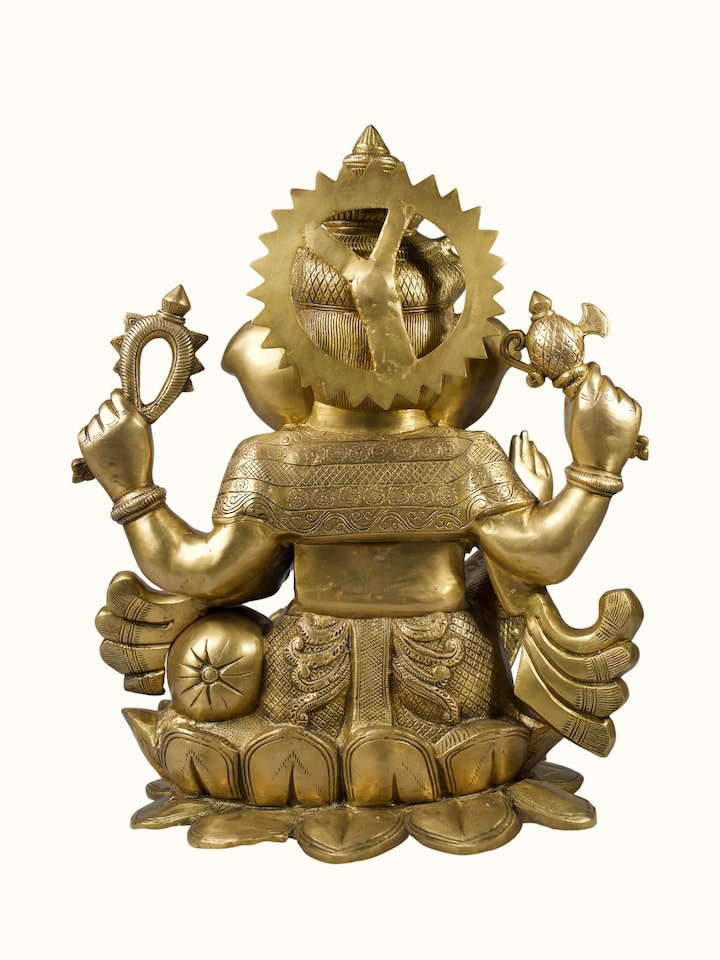 Back view of the Brass Ganesha Lotus Sitting Idol