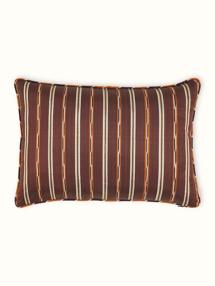 Sanchaya Coffee Stripe Silk Odisha Handloom Ikat Lumbar Cushion Cover