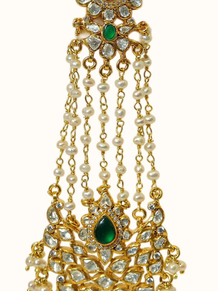 Detail view of Dank Polki Silver Drop Earrings highlighting the stone setting and metalwork detail