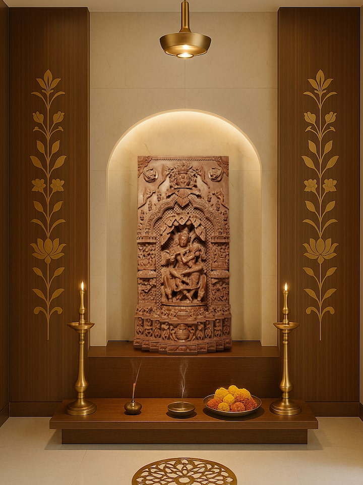 Front view of Carved Stone Dancing Radha & Krishna Idol