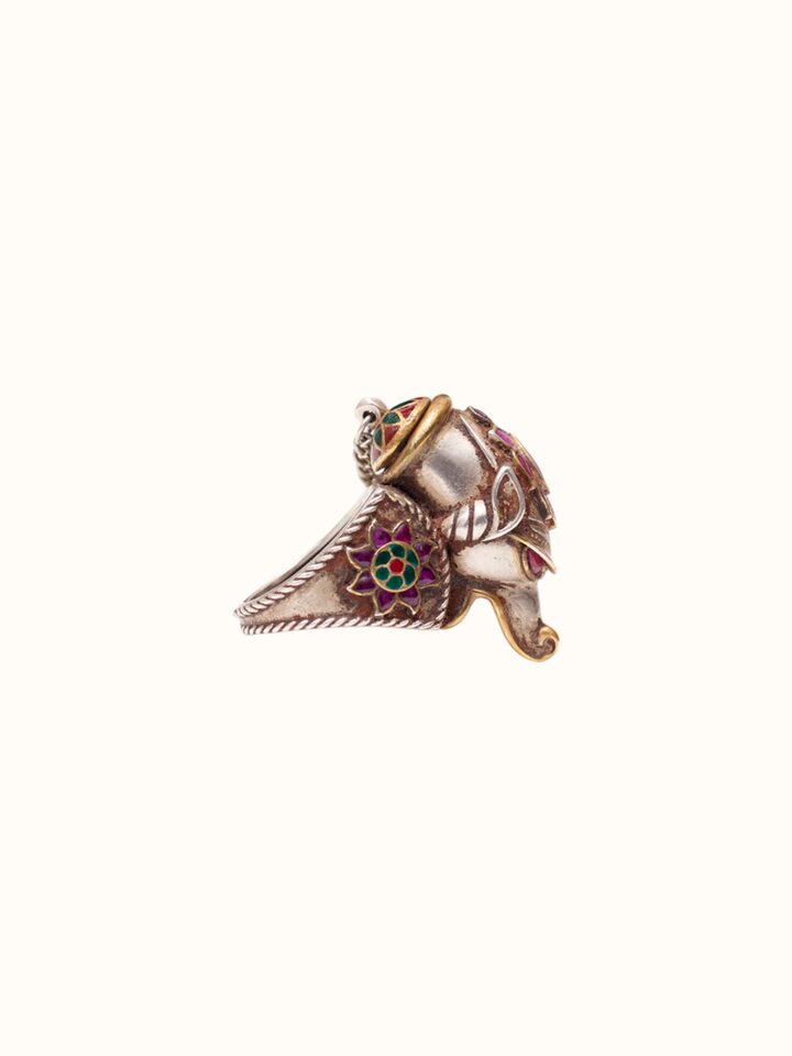 Front view of Silver Smithing Ring showing the complete piece and design, from a different angle