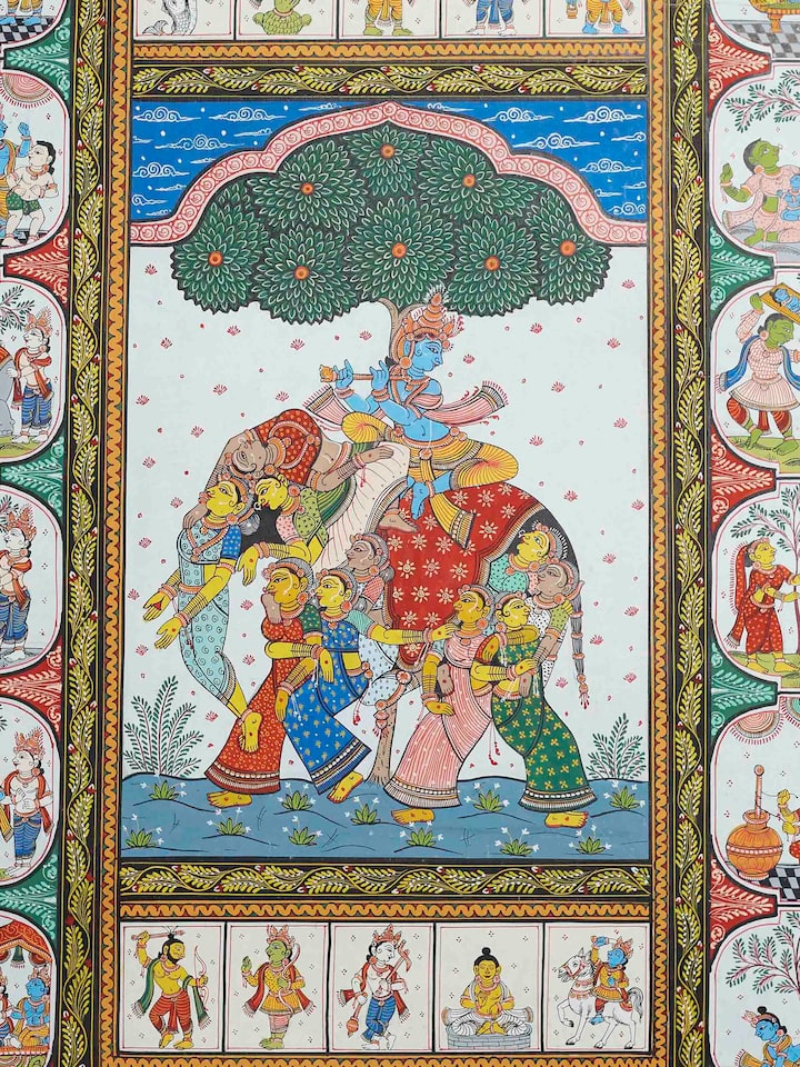Close-up detail of the Krishna Leela Patachitra Painting