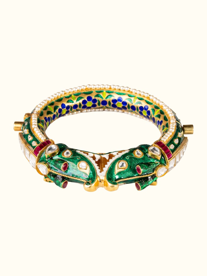 Detail view of Meenakari Silver Bangle highlighting the stone setting and metalwork detail, from a different angle