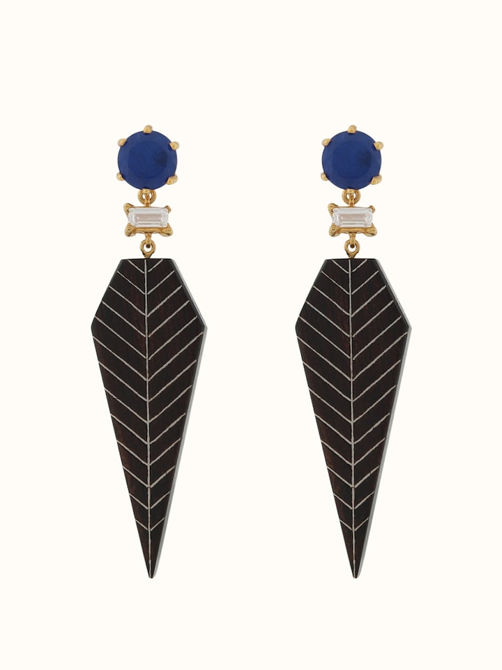 Front view of Tarkashi Silver Drop Earrings