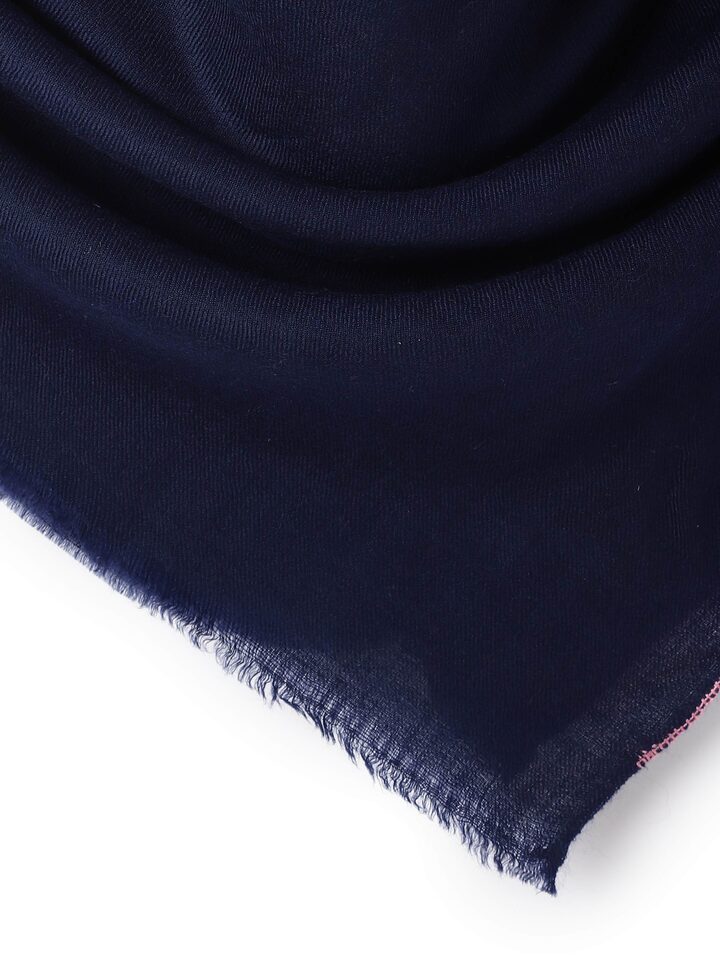 Back view of blue pashmina kaaj embroidered handwoven stole displaying overall design