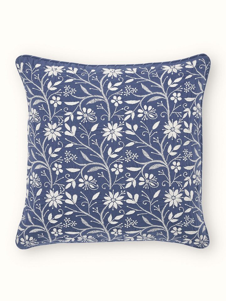 Rann Blue Jaal Cotton Chikankari Hand Embroidered Cushion Cover