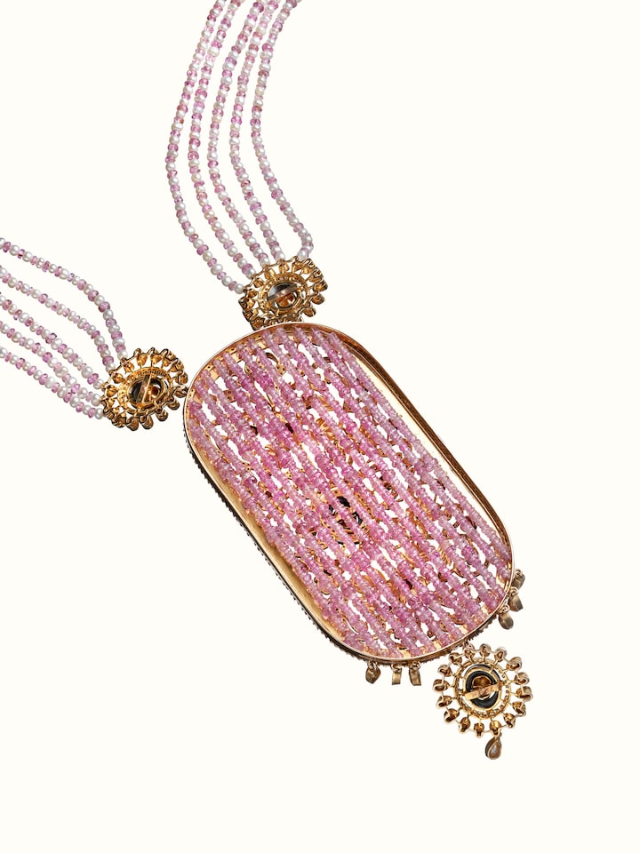 back view of open setting 14 karat gold long necklace clasp