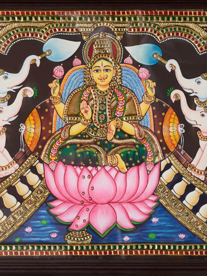 Detail view of the Gaja Lakshmi Tanjore Thanjavur Painting