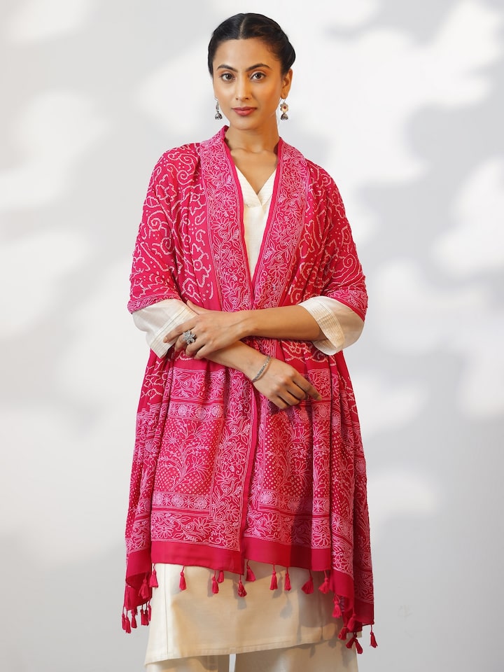 Pink Georgette Bandhani Tie & Dye Dupatta