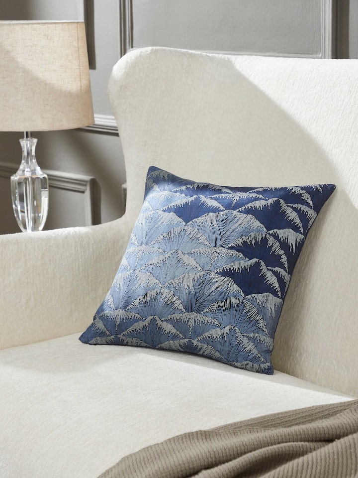 Parvat Indigo Ombre Silk Sanganeri Hand Block Printed Cushion Cover