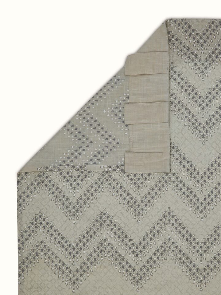 Rambagh Light Green Geo Chevron Cotton Sanganeri Hand Block Printed Curtain (9 Ft)