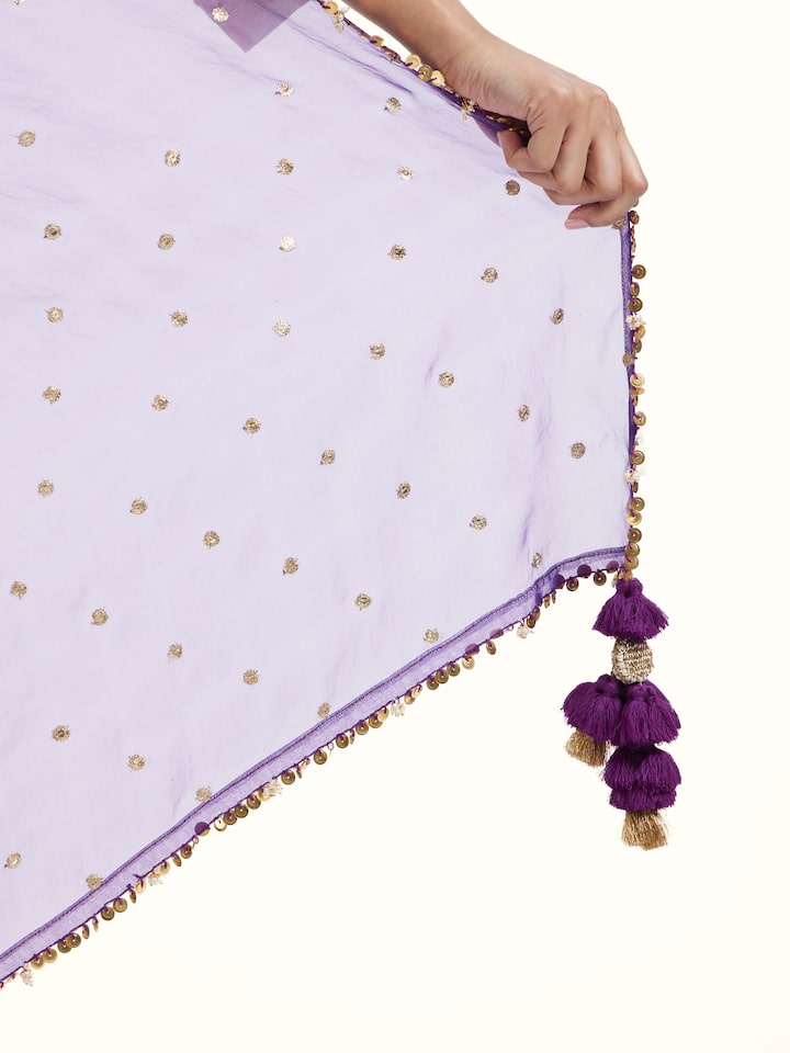 Detailed view of Purple Hand Embroidered Dupatta focusing on the fine craftsmanship and texture