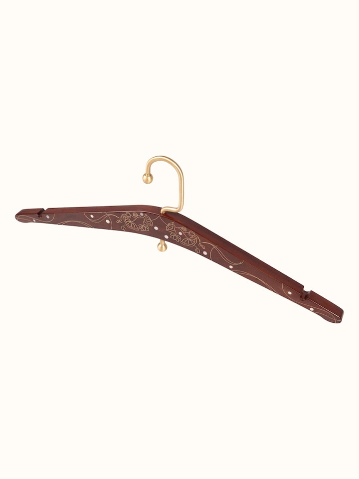 Close-up view of Kamal Tarkashi Teak Wood Hanger highlighting the handcrafted detailing and finish