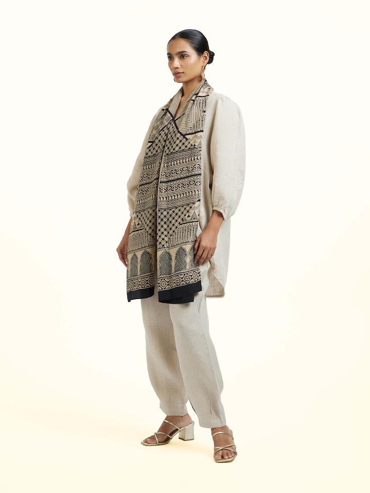 Black Silk Bagh Hand Block Printed Stole � Back View