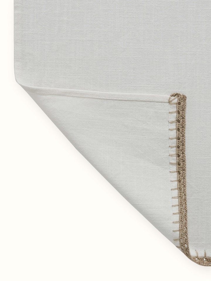 Nityam Ivory Cotton Slub Crochet Table Runner