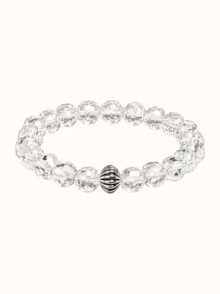 Close-up view of Gemstone Sphatik Bead Silver Bracelet highlighting the stone setting and metalwork detail