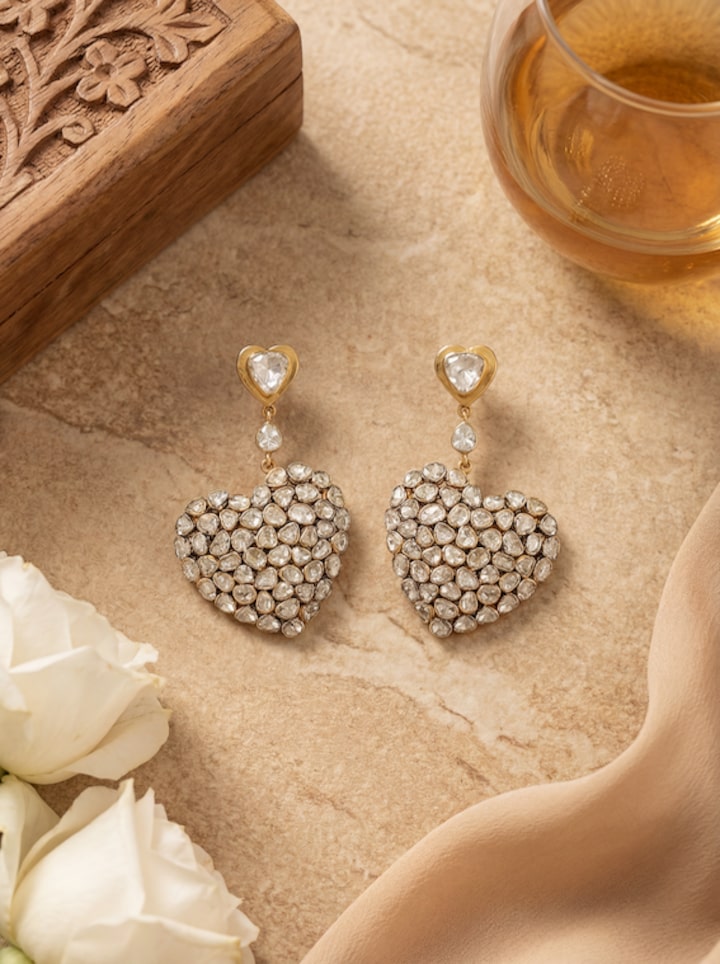 Lifestyle view of Dank Polki 14 Karat Gold Drop Earrings